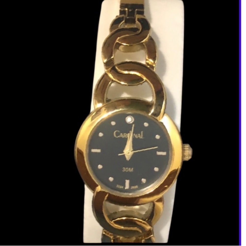 Gold Link Bracelet Watch with Black Dial NWT
